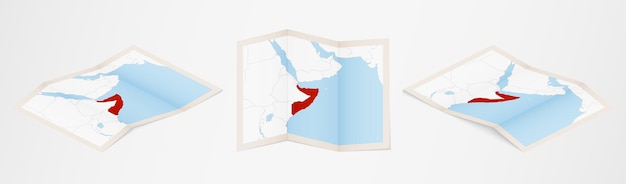 Mapa doblado de somalia en tres versiones diferentes.