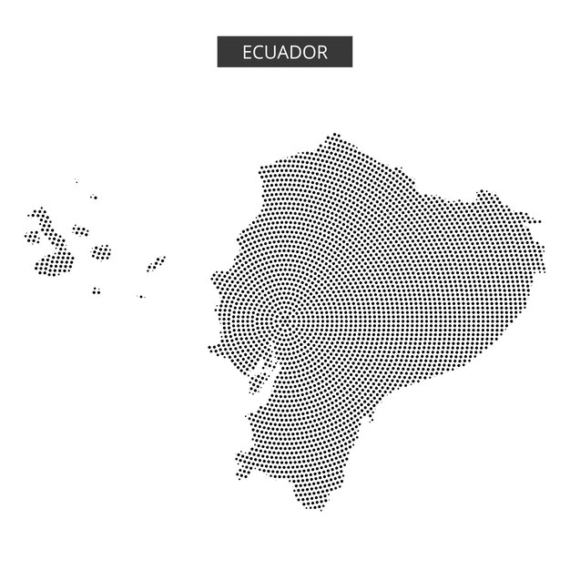 Mapa del Ecuador que ilustra las características geográficas con diseño de patrones de puntos