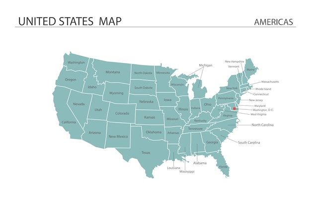 mapa de ee.uu. ilustración vectorial El mapa tiene todas las provincias y marca la ciudad capital de ee.uu.