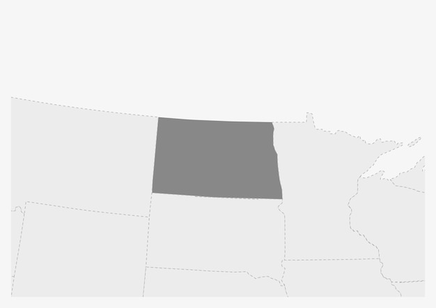 Vector mapa de ee. uu. con el mapa del estado de dakota del norte resaltado