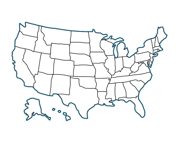 Mapa de ee. uu. similar en blanco aislado sobre fondo blanco plantilla de vector de país de estados unidos de américa para diseño de sitio web cubierta infografía ilustración gráfica