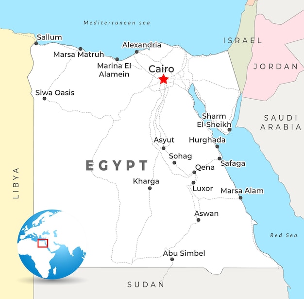 Vector mapa de egipto en 3d con fronteras de regiones y su capital