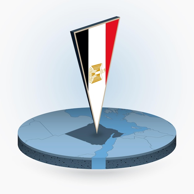 Mapa de Egipto en estilo isométrico redondo con bandera triangular 3D de Egipto