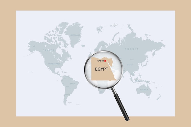 Mapa de Egipto en el mapa del mundo político con lupa