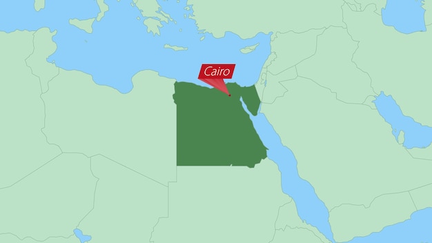 Mapa de Egipto con pin de la capital del país
