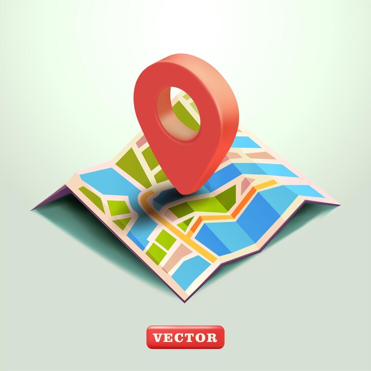 Vector mapa con elementos de ubicación 3d vectorial adecuado para sitios web de negocios y comercio electrónico
