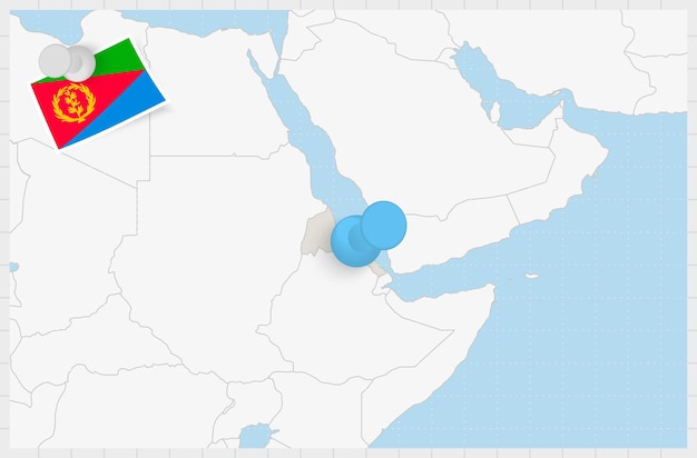 Vector mapa de eritrea con un alfiler azul anclado bandera de eritrea