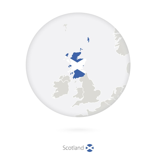 Mapa de escocia y bandera nacional en un círculo contorno de mapa de escocia con bandera ilustración vectorial