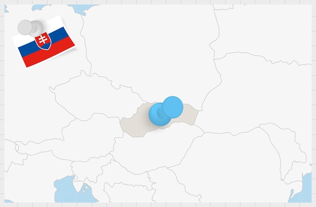 Mapa de Eslovaquia con un alfiler azul anclado Bandera de Eslovaquia