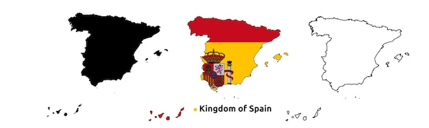 Mapa de España Contorno vectorial del país Bandera dentro del mapa Versión en blanco y silueta