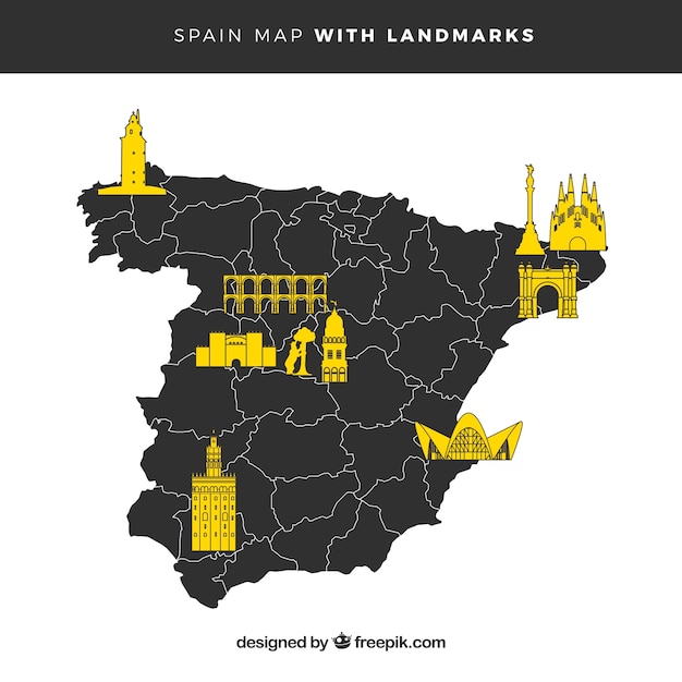 Vector mapa de españa con monumentos