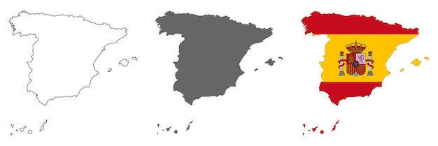 Mapa de españa muy detallado con bordes aislados en el fondo