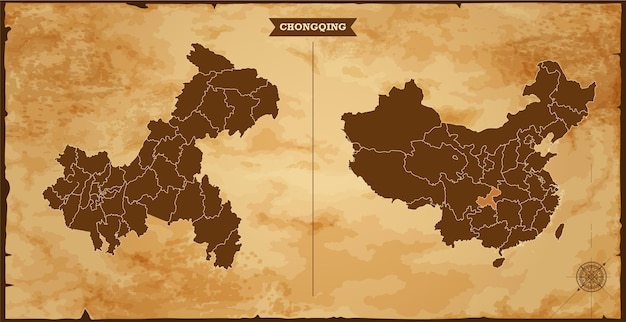 Mapa del estado de Chongqing Mapa de China con estados federales en un fondo basado en un mapa vintage