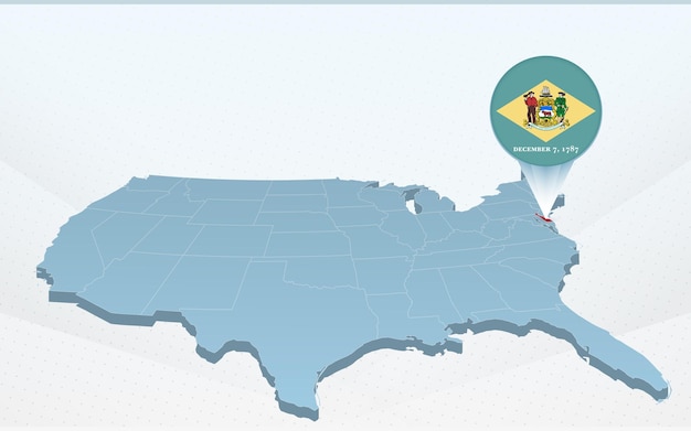 Mapa del estado de delaware en el mapa de los estados unidos de américa en perspectiva