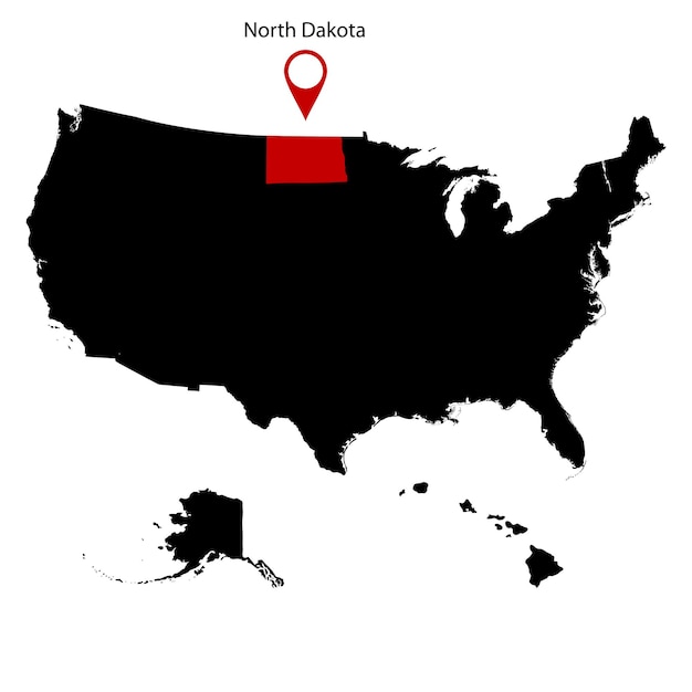 Mapa del estado estadounidense de Dakota del Norte sobre un fondo blanco