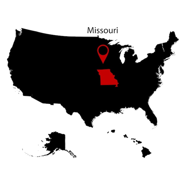 Mapa del estado estadounidense de Missouri ilustración vectorial sobre un fondo blanco
