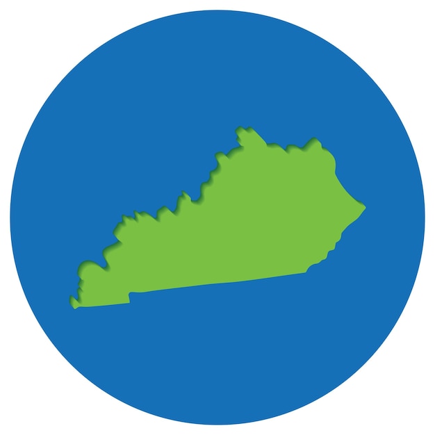 Mapa del estado de Kentucky en forma de globo verde con color de círculo azul Mapa del estado estadounidense de Kentucky
