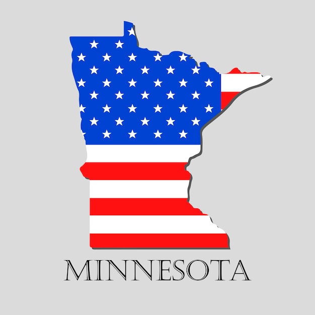 Mapa del estado de minnesota y la ilustración de la bandera estadounidense. mapa de la bandera de américa - ilustración vectorial.