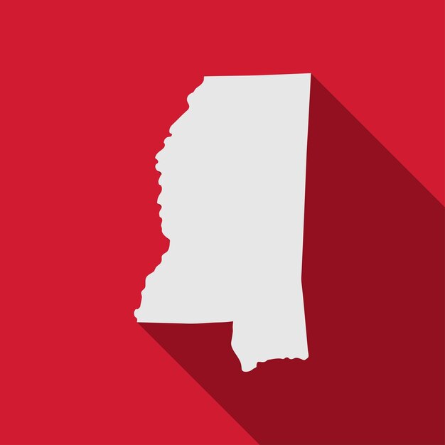 Mapa del estado de Mississippi con una larga sombra