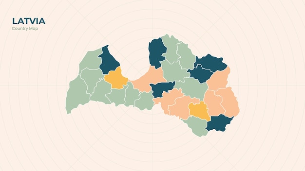 Mapa del estado moderno aislado y colorido de Letonia