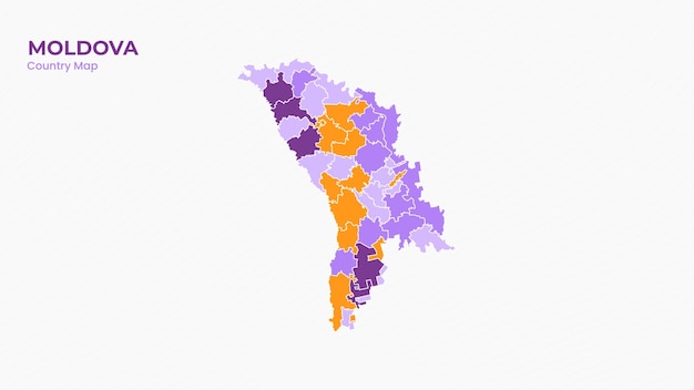 Mapa del estado moderno aislado y colorido de Moldavia