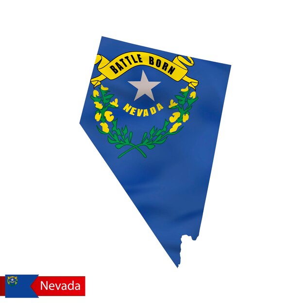 Mapa del estado de Nevada con la bandera ondeante del estado de EE. UU.