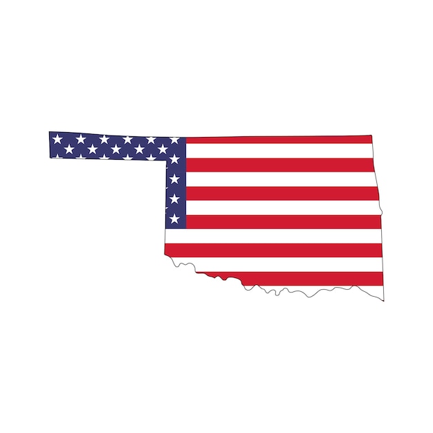 Vector mapa del estado de oklahoma con la bandera nacional estadounidense sobre fondo blanco.