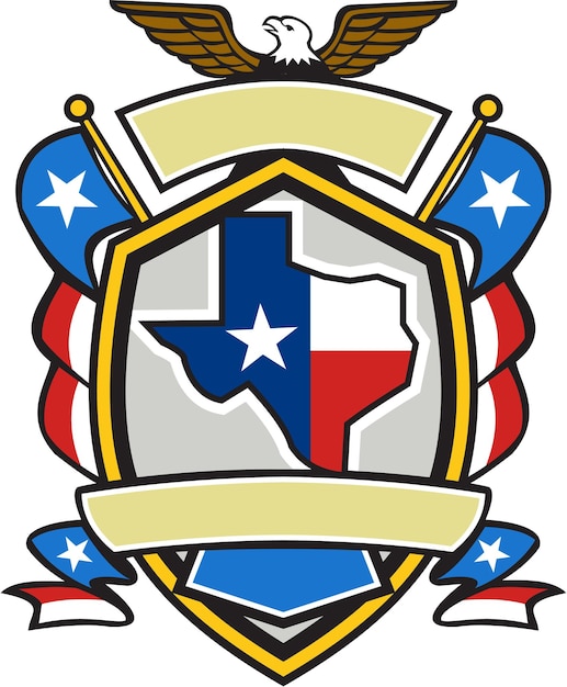 Mapa del estado de Texas Bandera Escudo de armas Retro