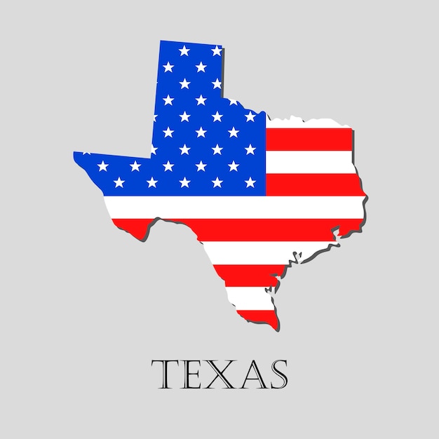 Mapa del estado de Texas y la ilustración de la bandera estadounidense. Mapa de la bandera de América - ilustración vectorial.