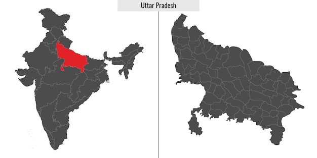 Mapa del estado de Uttar Pradesh de la India