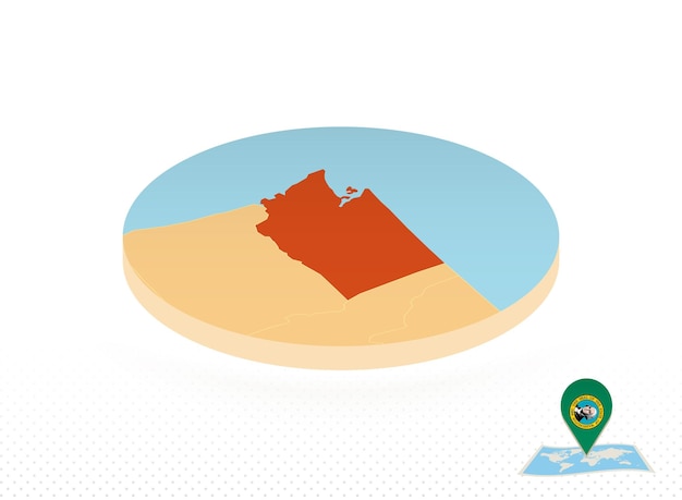 Mapa del estado de washington diseñado en un mapa de círculo naranja de estilo isométrico