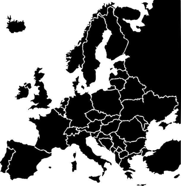 Mapa de estados europeos de color negro mapa político de europa