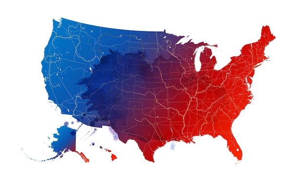 Mapa de estados unidos de américa en fondo de acuarela