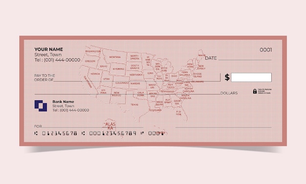 Mapa de los Estados Unidos de América Fondo de alivio Diseño de cheques bancarios