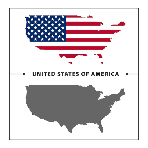 Mapa de Estados Unidos con bandera, continente de silueta de Estados Unidos
