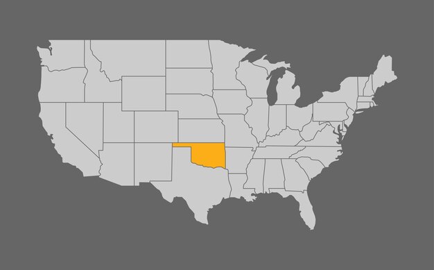 Mapa de los Estados Unidos con resaltado de Oklahoma