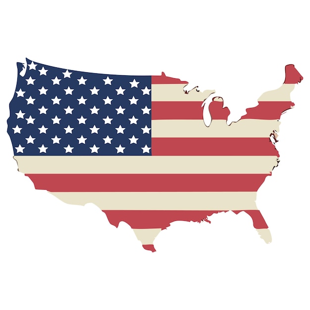 Mapa de los Estados Unidos con superposición de diseño de bandera estadounidense