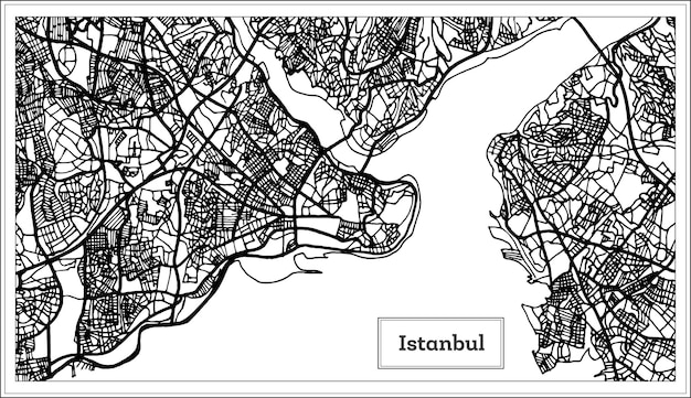 Mapa de estambul turquía en color blanco y negro. ilustración de vector. mapa de contorno.