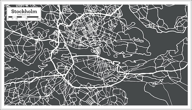 Mapa de estocolmo suecia en estilo retro. ilustración de vector. mapa de contorno.