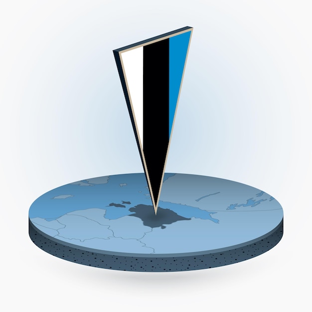 Mapa de Estonia en estilo isométrico redondo con bandera triangular 3D de Estonia