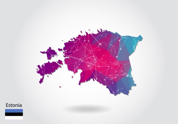 Mapa de Estonia poligonal del vector. Diseño de baja poli. mapa de triángulos sobre fondo blanco. gráfico de degradado de estilo polivinílico bajo triangular arrugado geométrico, puntos de línea, diseño de interfaz de usuario.