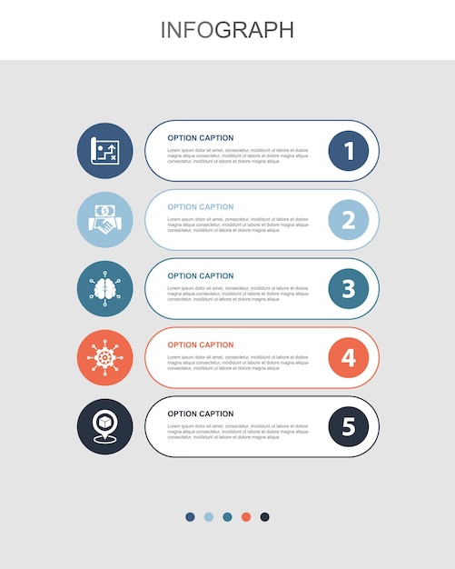 Mapa de estrategia Gestión de inteligencia empresarial de inversión Iconos de posicionamiento Plantilla de diseño infográfico Concepto creativo con 5 pasos