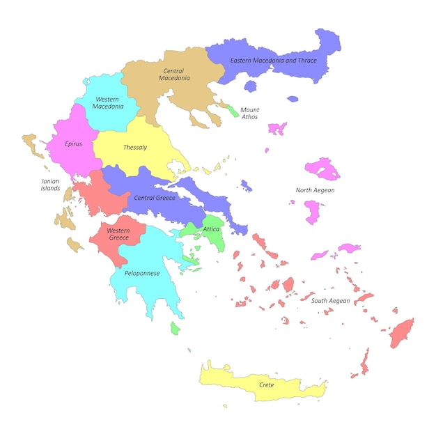 Mapa etiquetado de alta calidad de Grecia con fronteras de las regiones