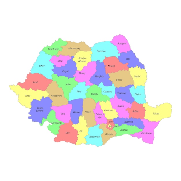 Mapa etiquetado de alta calidad de rumania con fronteras de las regiones