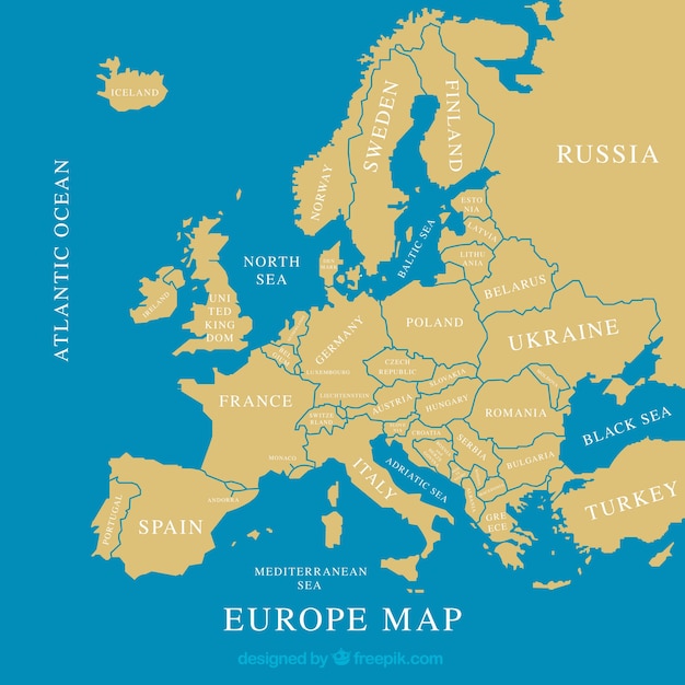 Mapa de europa con colores en estilo plano