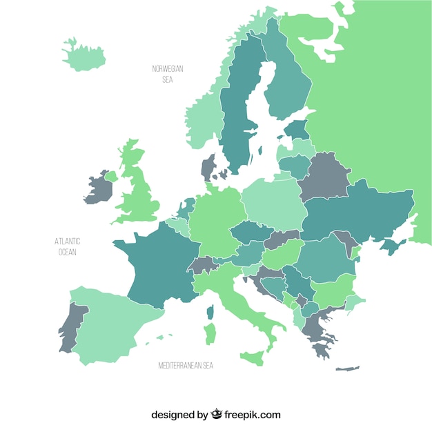 Mapa de europa con colores en estilo plano