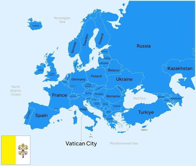 Mapa de Europa destacado en la Ciudad del Vaticano País con bandera