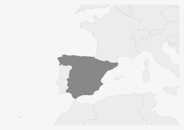 Mapa de Europa con el mapa de España resaltado