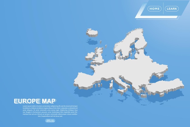 Vector mapa de europa mapa mundial plantilla vectorial internacional con estilo isométrico sobre fondo azul