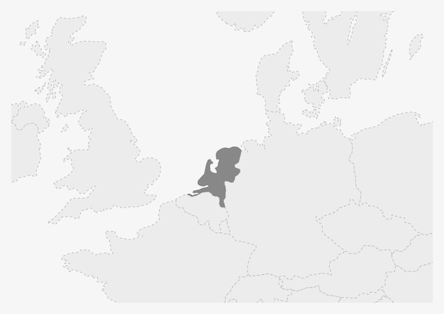 Mapa de europa con el mapa de los países bajos resaltado